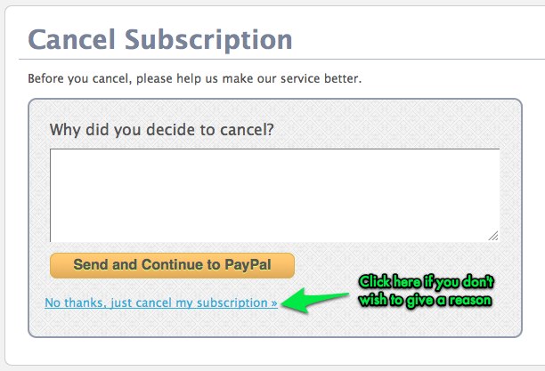 The cancellation form, and alternative link to bypass the form
